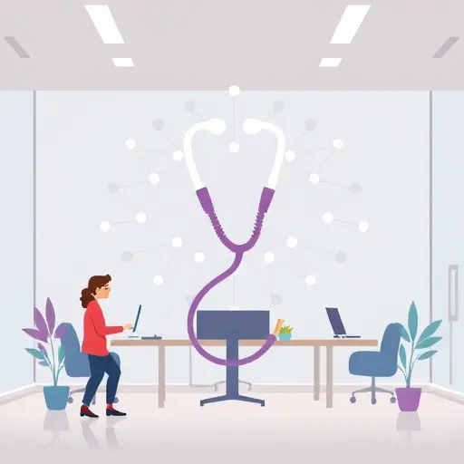 abstract neural network forming a stethoscope icon, symbolizing AI-