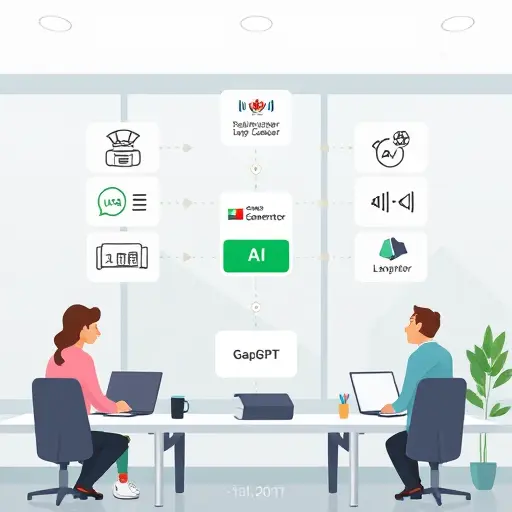 modern code-based application flow diagram showing multiple real-world scenarios (chatbot, content generator, learning app, text classifier) branching out to AI API endpoints—