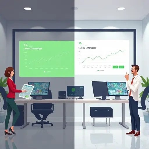 split-screen A/B testing illustration: