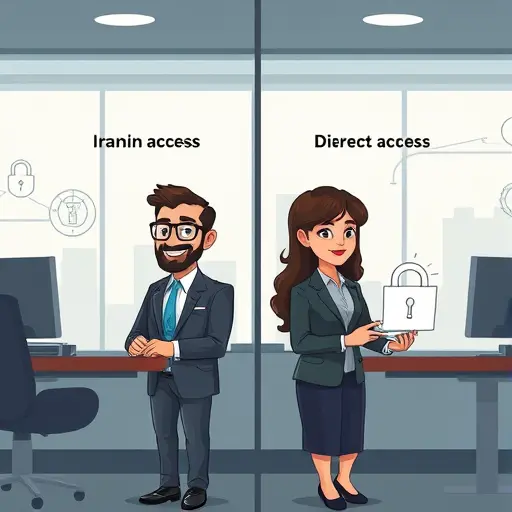 cartoon-style comparison between using a VPN for AI vs direct access on GapGPT, symbolic locks, speed icons, text-free