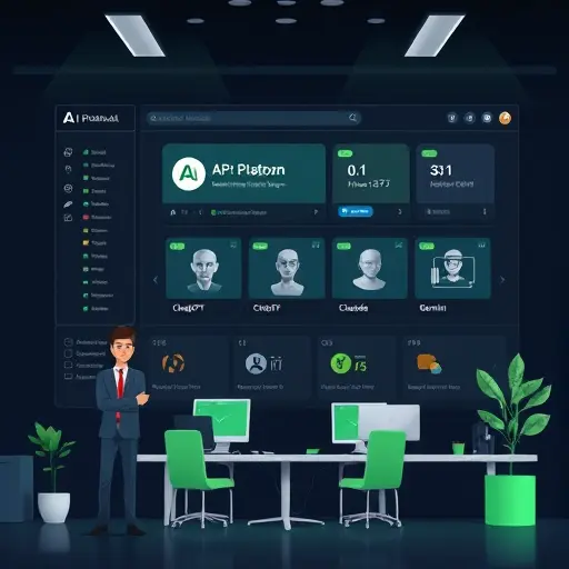 modern illustration of an Iranian AI platform interface showing multiple AI models (ChatGPT, Claude, Gemini)