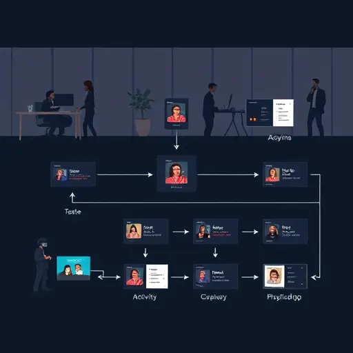 flowchart illustration of user inputs (taste, activity, language) feeding into an AI model and producing playlist cards for different music apps; dark UI, #94d3a2 highlights, minimalistic, text-free, no real people