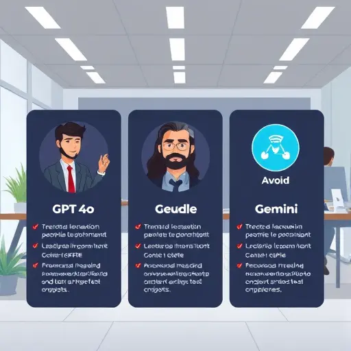 comparison cards illustration of GPT-4o, Claude, Gemini with feature icons (reasoning, speed, multimodal)
