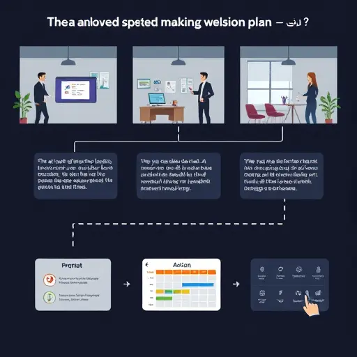 animated flow of AI-assisted decision making with steps: prompt, model comparison, scoring table, action plan;
