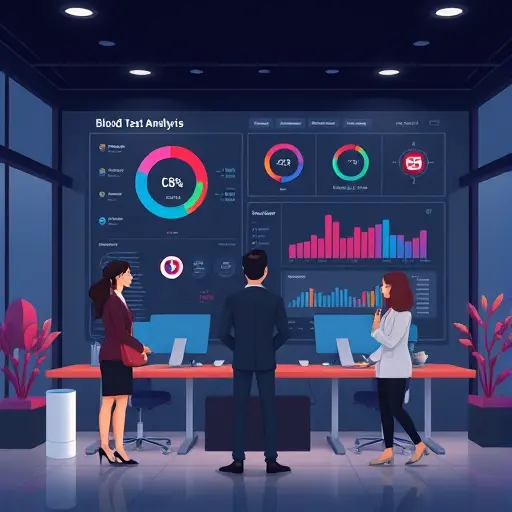modern illustration of AI blood test analysis, animated dashboard with biomarkers icons (CBC, lipid, thyroid)