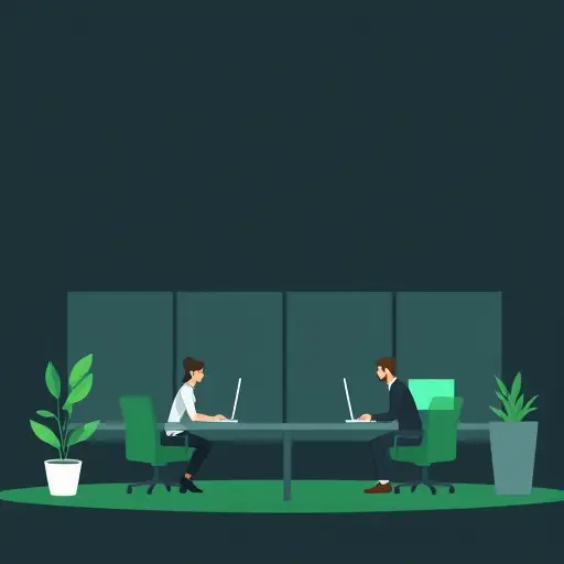 Persian-inspired RTL presentation template preview, dark theme with green accent, minimalist animated illustration, placeholders for title and bullets, no text