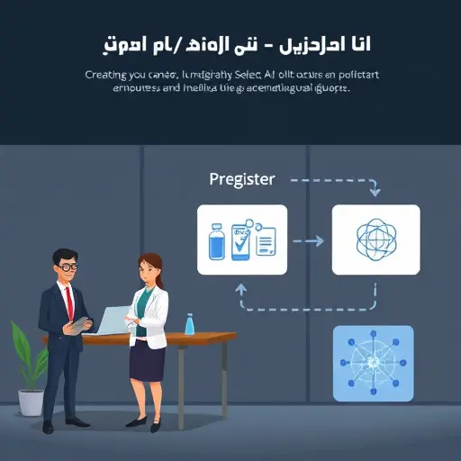 workflow illustration of quickstart steps: register, select AI model, run medical analysis; icons of stethoscope, test tubes, neural network;