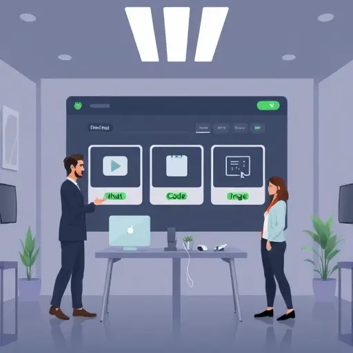 abstract model picker interface, three cards labeled conceptually (chat, code, image)