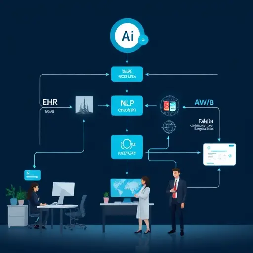 animated flowchart of a medical AI assistant pipeline: EHR, lab results, imaging, wearable signals flowing into NLP and computer vision modules, then risk scoring and explanation outputs;