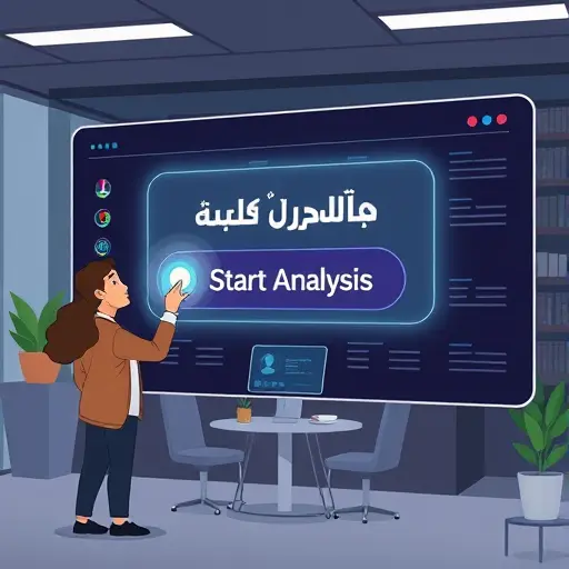 modern cartoon-style illustration of a user clicking a “Start Analysis”