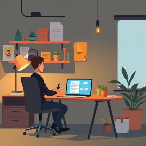 animated illustration of a crafting desk with recycled materials (cardboard tubes, plastic bottles, colored paper)