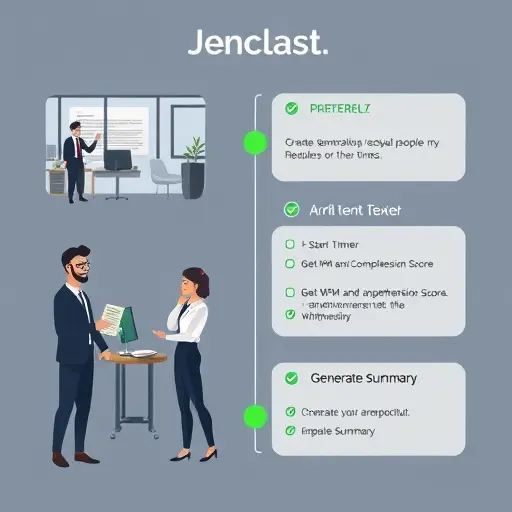 checklist-style illustration showing step-by-step flow: paste text, start timer, get WPM and comprehension score, generate summary; dark theme UI, green accent, clean, text-free