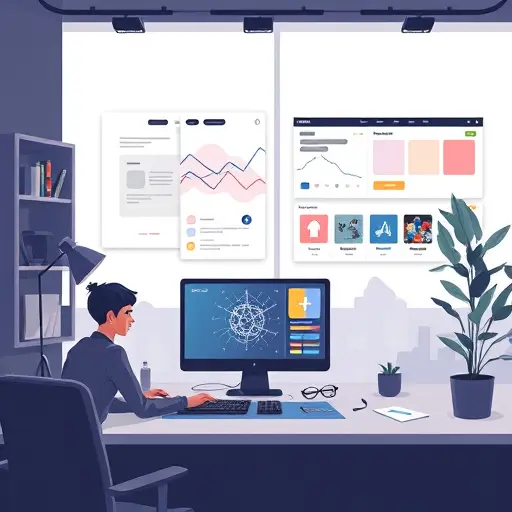 animated design studio scene showing AI-driven workflow for creating banners, motion graphics, and Instagram stories;;