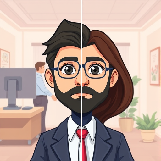 cartoon illustration of an AI image generator maintaining face details during editing, showing split view of original and edited image, clean technology style, no text
