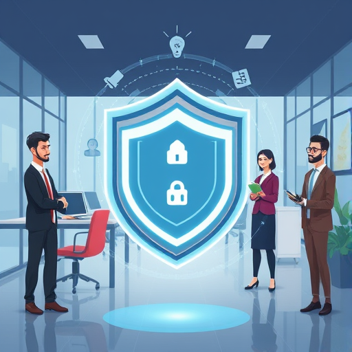 abstract illustration of AI security safeguards, digital shield protecting images, visual watermark concept, animated technology design, no text
