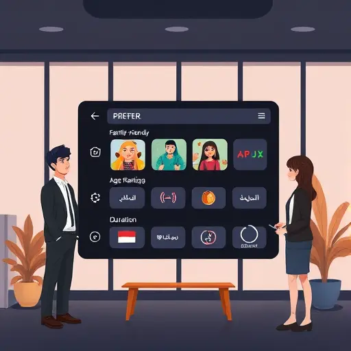 illustration of a movie recommendation filter panel with icons for family-