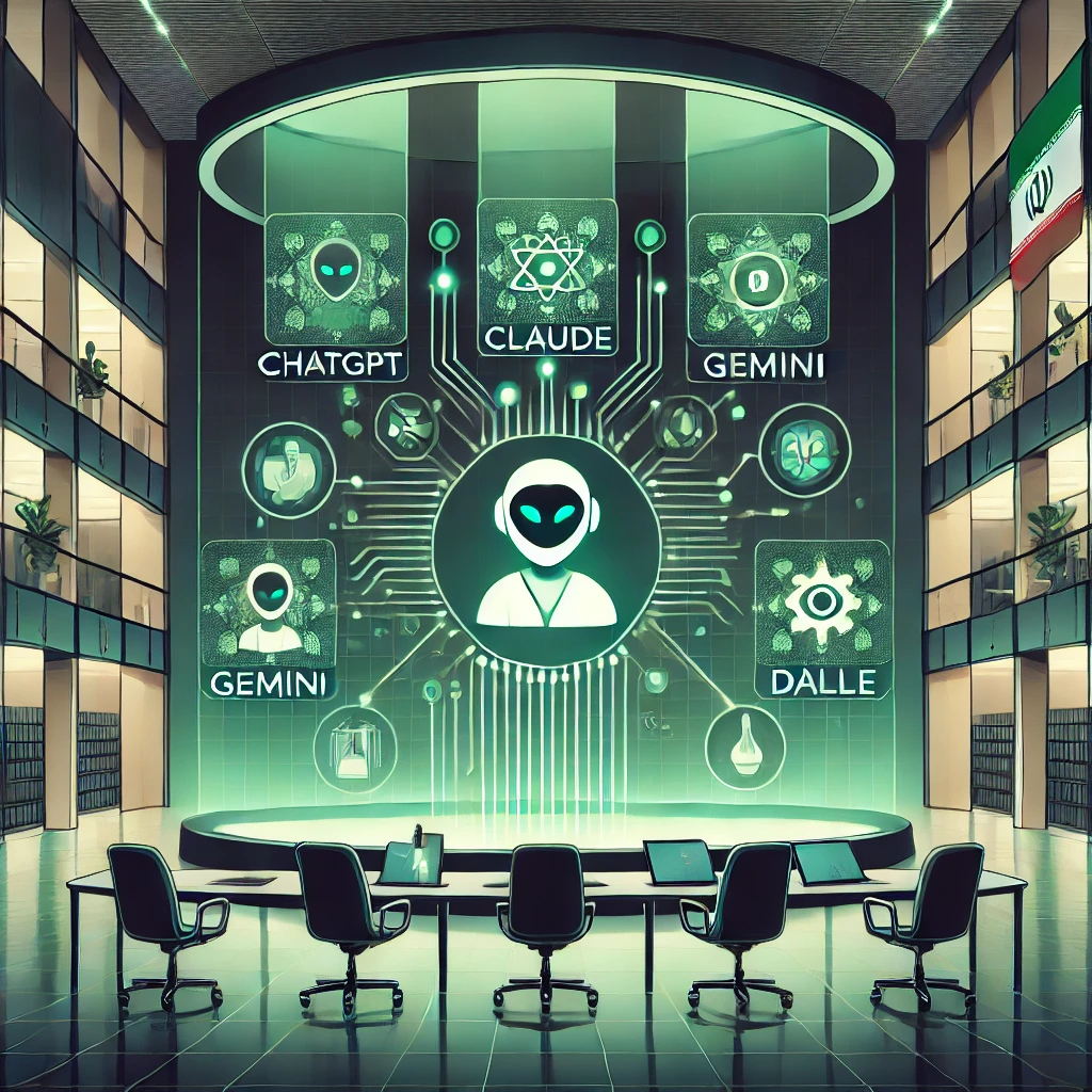 cartoon-style illustration of multiple AI model icons (ChatGPT, Claude, Gemini, DALLE)