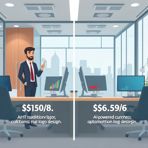 animated cost comparison between traditional logo design and AI-