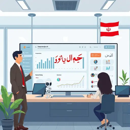 Persian-language AI platform interface, cartoon-