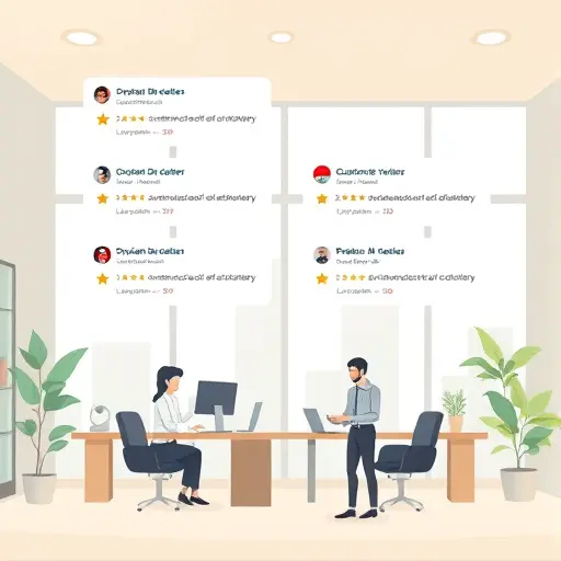 customer satisfaction icons and animated reviews for an Iranian AI platform, clean cartoon style, high-