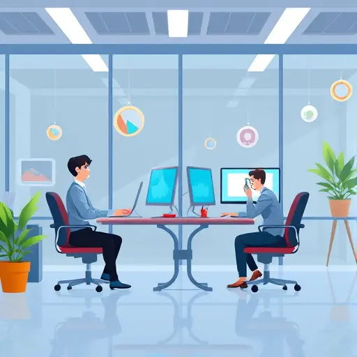 animated illustration of mobile and desktop users upgrading photo quality with artificial intelligence, bright accents, geometric digital motifs, text-free