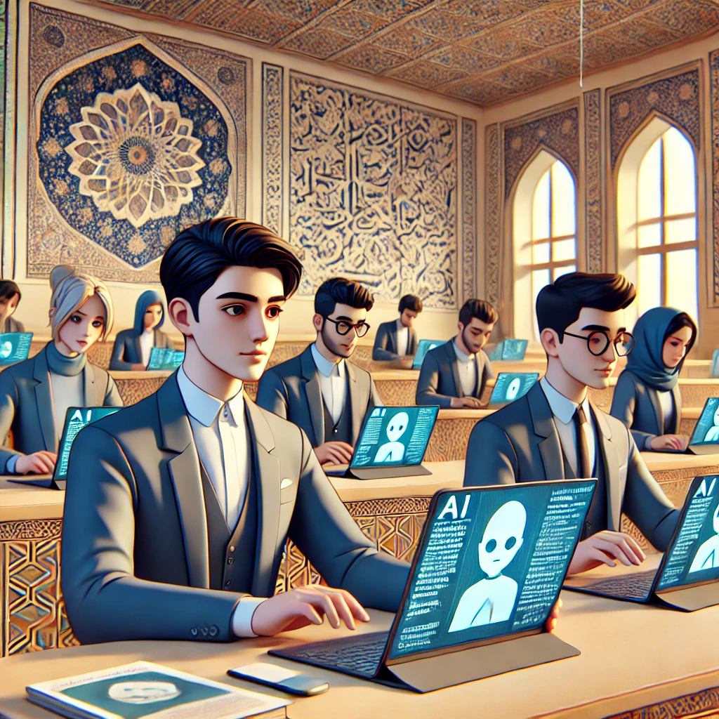 illustration of multiple students using AI-