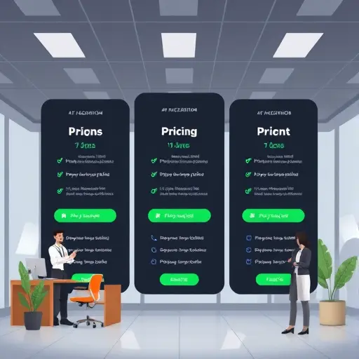 modern pricing cards illustration for an Iranian AI platform, dark UI with green accents, three plan tiers (pay-as-you-go, monthly, API)