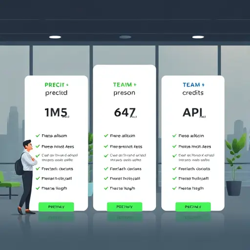 pricing plan cards layout for an Iranian AI platform, dark theme UI with green accent, tiers shown as icons: