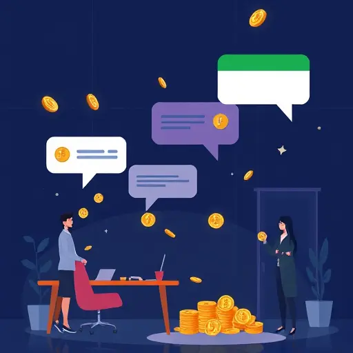 abstract illustration of coins and AI tokens flowing into chat bubbles, symbolizing affordable pricing and token-