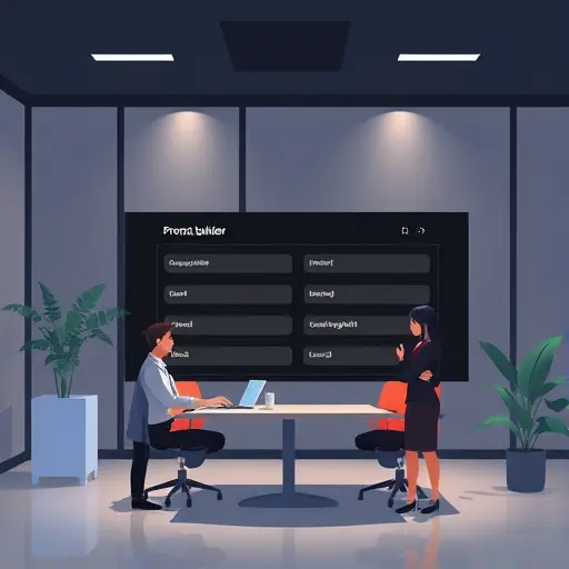 animated illustration of a prompt builder interface with variable fields (keyword, intent, tone, length), dark theme UI, sleek minimalist design, text-free
