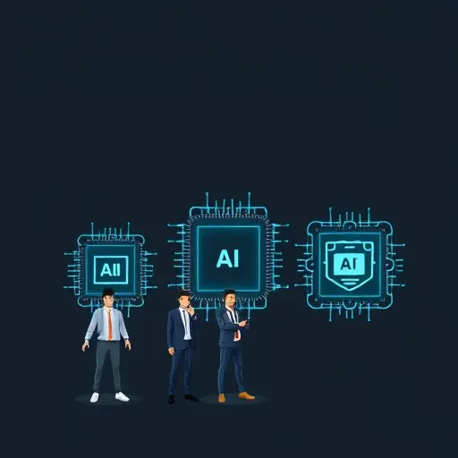 comparison illustration with three abstract AI chips representing ChatGPT, Claude, Gemini, arranged side-by-side on dark background, clean minimal style, no text