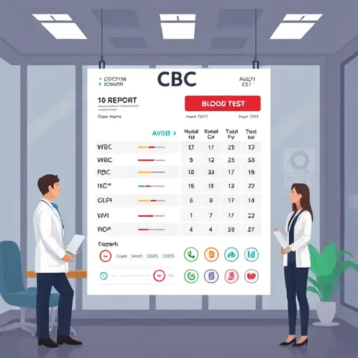 clean illustration of a CBC blood test report with animated icons for WBC, RBC, hemoglobin, platelets;#171717 and #94d3a2;; text-free; subtle AI symbols