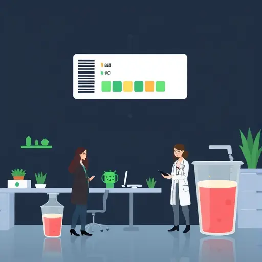 animated urinalysis strip and lab cup illustration, icons for nitrite, protein, RBC/