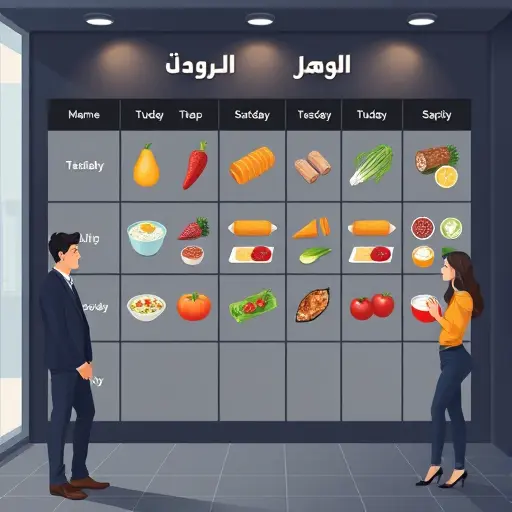 illustrated weekly meal planner board with Middle Eastern/