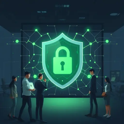 animated illustration of an AI shield protecting data privacy, lock icon, neural network patterns, dark theme #171717 with green accents #94d3a2