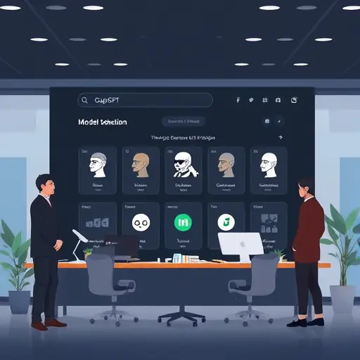 animated illustration of an Iranian AI platform interface (GapGPT) showcasing model selection (ChatGPT, Claude, Gemini)