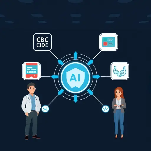 animated icon set for CBC, glucose, lipids, thyroid, arranged around a central AI core, clean medical technology style, dark theme, text-free