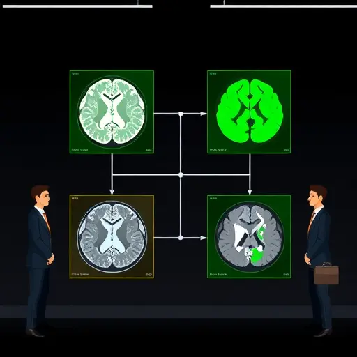 illustration of a medical imaging AI pipeline with MRI/CT scan slices, neural network layers (U-Net, ResNet)