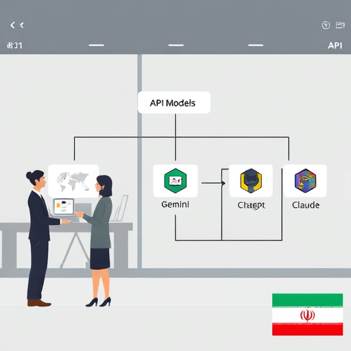 workflow diagram showing API requests selecting AI models (Gemini, ChatGPT, Claude)