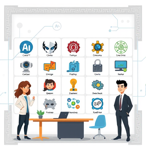 illustrated grid of AI model icons (e.g. ChatGPT, Claude, Gemini, DeepSeek)
