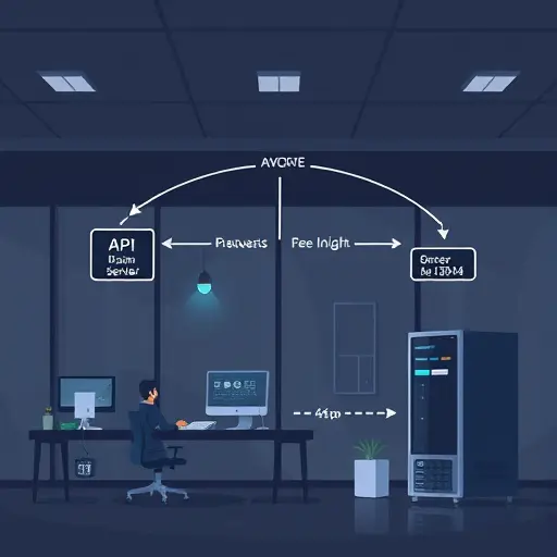 cartoon-style illustration of an API request/