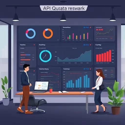 cartoon-style illustration of API quota dashboard, real-