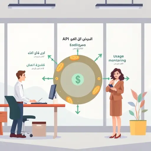 abstract animated chart showing API cost savings strategies (batch processing, caching, usage monitoring)