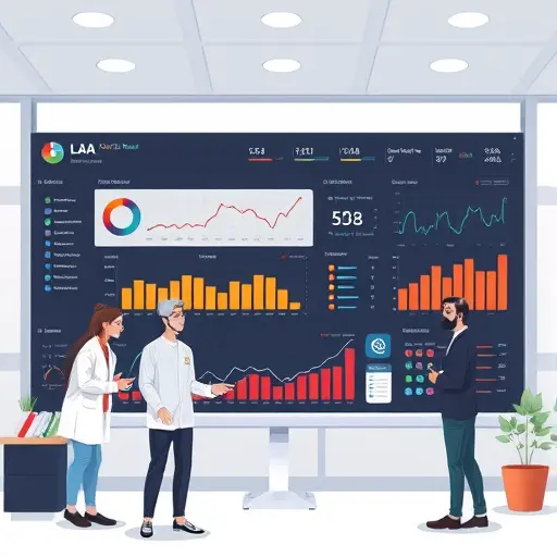 illustrated dashboard showing an AI analyzing lab test values (CBC, glucose, cholesterol)