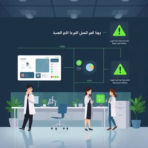 step-by-step illustration showing a user entering lab values, AI generating insights, and a warning icon for critical alerts, dark theme UI, bright green highlights, minimal, no text