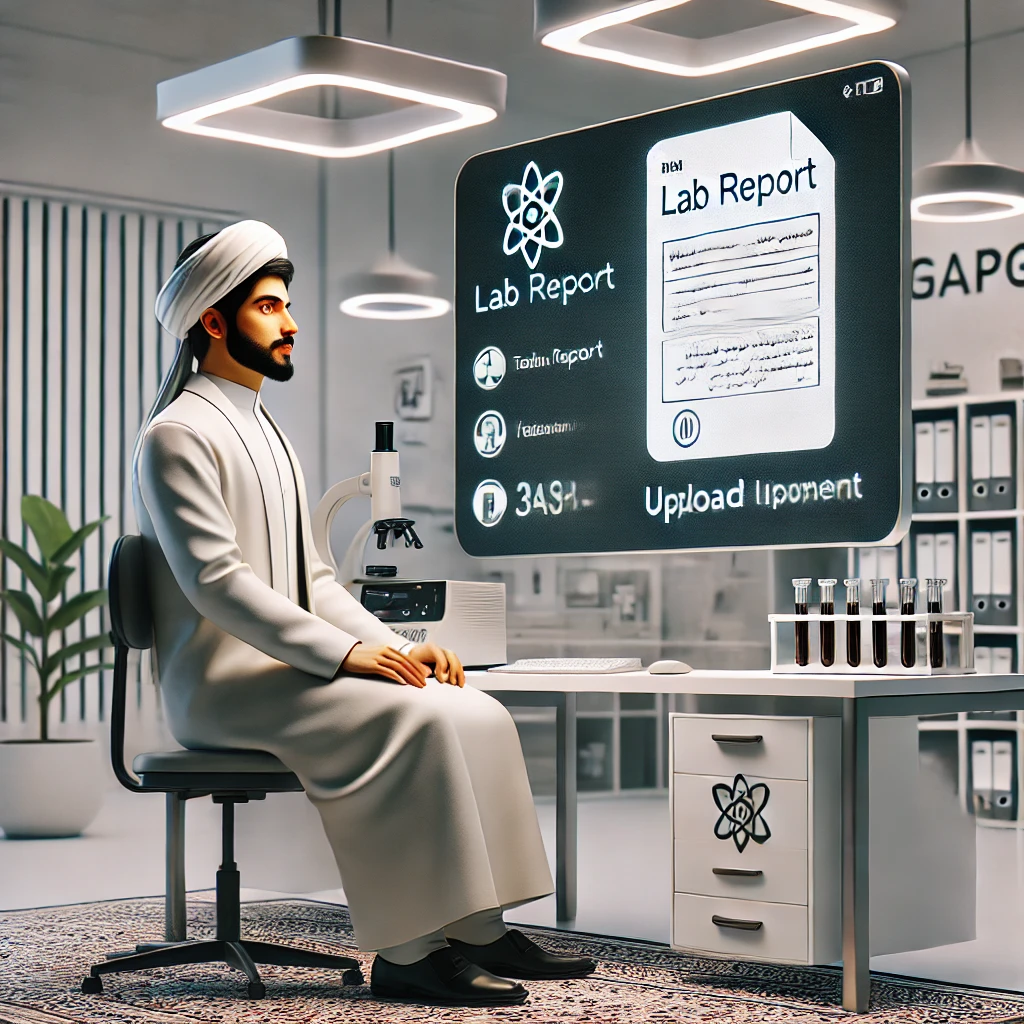 simple animated tutorial showing user uploading a lab report to GapGPT platform, step-by-step user journey, clear progress indication, no text