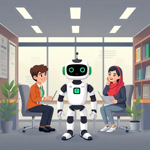 symbolic illustration of AI and education in Iran, animated school/e-