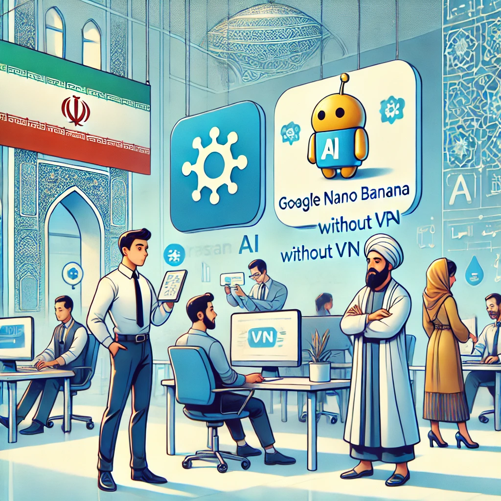 cartoon-style illustration showing Iranian users easily accessing AI services (Google Nano Banana)