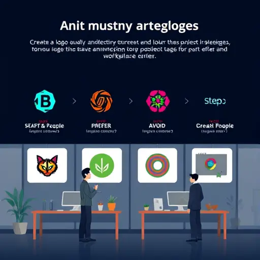 animated step-by-step guide for creating a logo with AI, showing digital forms, color selection, and instant logo previews, minimalist tech style, text-free