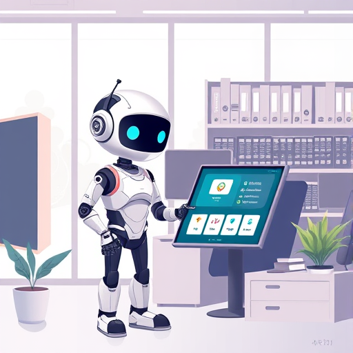 cartoon-style illustration of an AI assistant (robotic character)